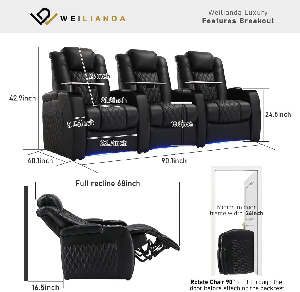 Home Theater Seating Top Grain Leather Zero Gravity Recliner Chair Power Headrest Recline Movie Seat Gaming 7 Colors