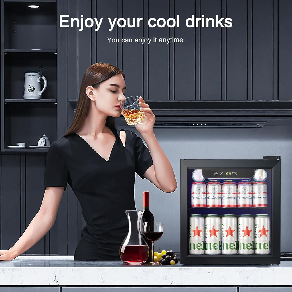 Mini Fridge Cooler - 12 Bottle 48 Can Beverage Refrigerator Glass Door for Drink