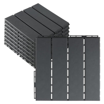 8 PCS 11.8 x 11.8 Inch Plastic Interlocking Deck Tiles, Patio Deck Tile, Wood Slat Composite Interlocking Decking Tile