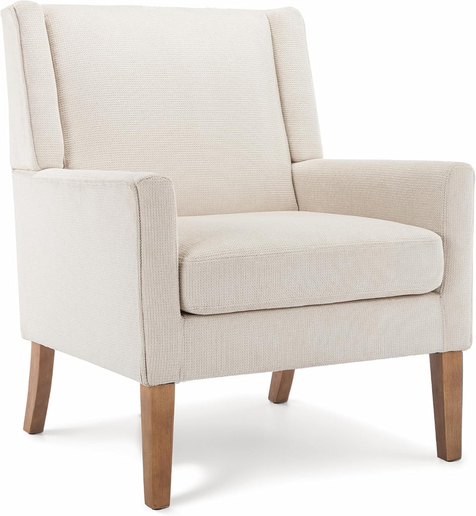 Living Room Chair, Wingback Mid-Century Accent Chair - Comfy Single Sofa with Solid Wood Legs & Velvet-Like Fabric