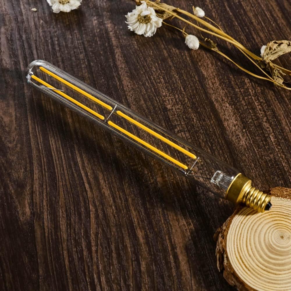 E12 LED Tube Bulbs,T6 Tubular Edison Style LED Filament Bulb, 6W Dimmable Antique LED Bulb,E12 Base,Clear Glass,Warm (Pack Of 6)