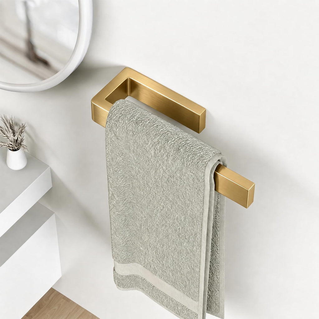 Gold Drill-Mounted Towel Holder for Wall, U Shaped, 1 Pack