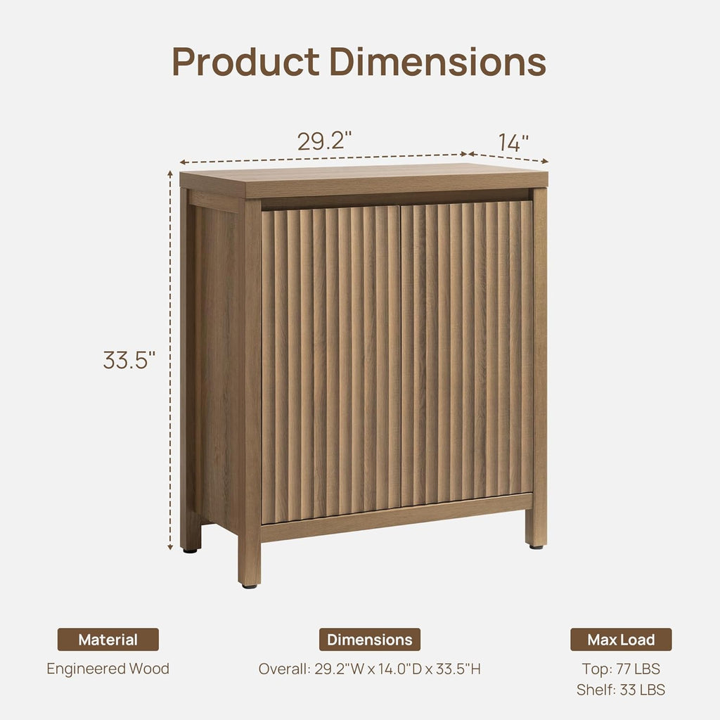 Sideboard Buffet Cabinet with Storage, Fluted Credenza Console Cabinet with Adjustable Shelves