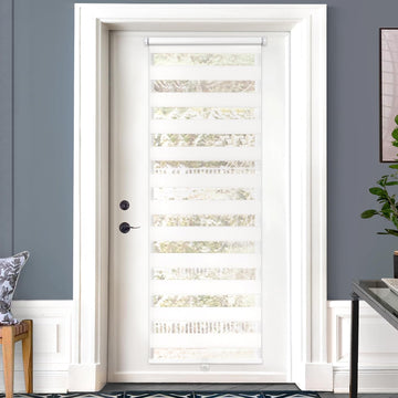 Cordless French Door Blinds, No Drill Roll Up Zebra Blinds, Light Control Day and Night Sheer Shades for Front Patio