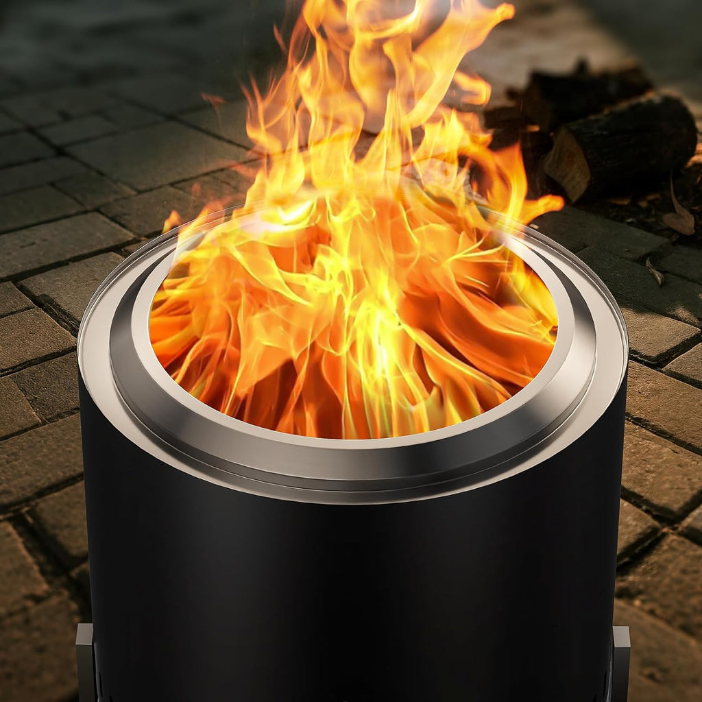 19.5 inch Stainless Steel Smokeless Fire Pit, Outdoor Smokeless Firepit with Tote Bag&Fire Poker