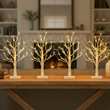 Lighted Birch Tree, Christmas Tree with 24 LED Lights, Tabletop Centerpiece Artificial Tree Lights with Timer Bedroom