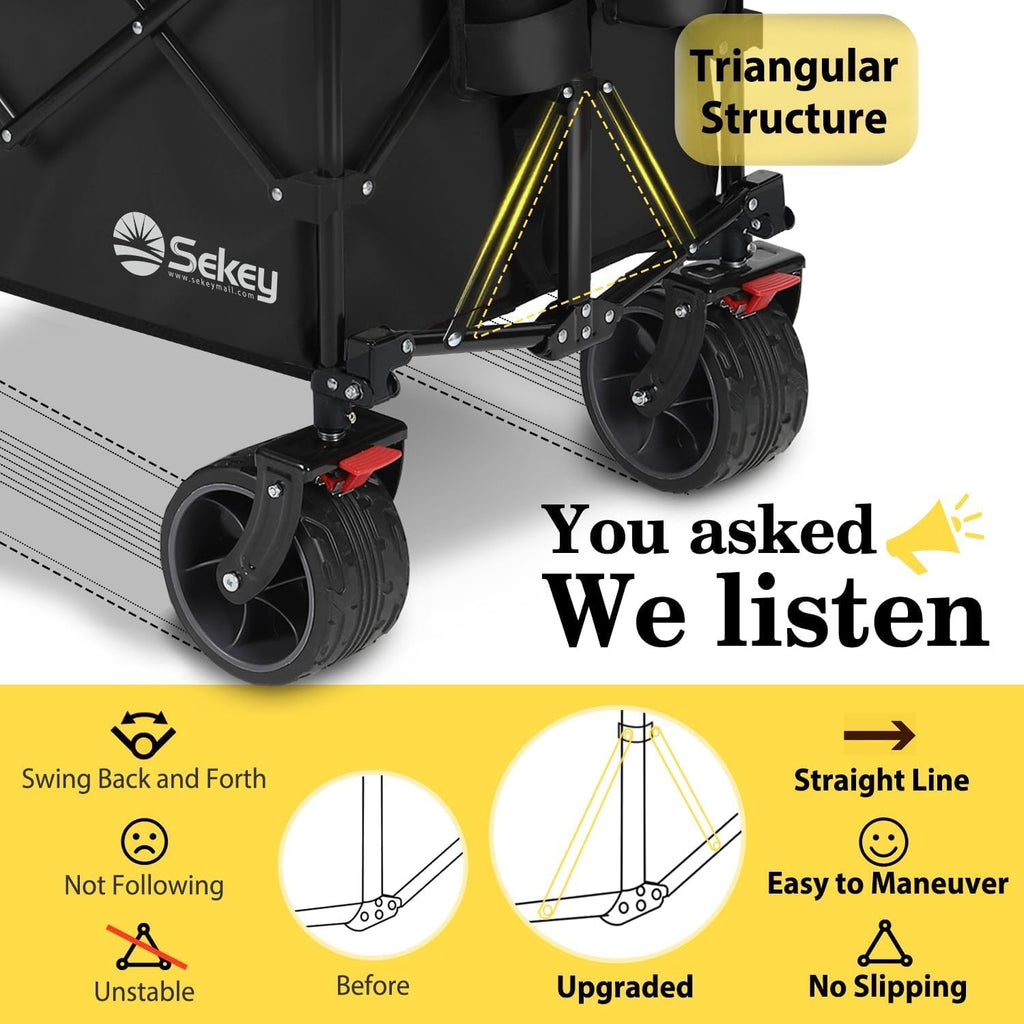 48''L Collapsible Foldable Extended Wagon with 660lbs Weight Capacity, Heavy Duty 300L Folding Utility Garden Cart