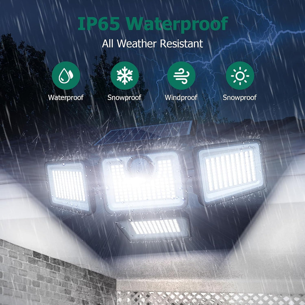 4500LM Solar Lights Outdoor, 4 Adjustable Heads Motion Sensor Lights, 3 Modes, 6500K, IP65 Waterproof Solar Security