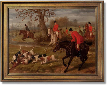 Gold Framed Vintage Equestrian Fox Hunting Wall Art Classic 19th Century Sports Oil Painting Reproduction Posters