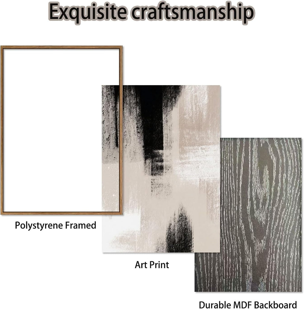 3 Piece Framed Wall Art Abstract Wall Decor Black Beige Gray Pictures Modern Minimalist Canvas Art Large Nature