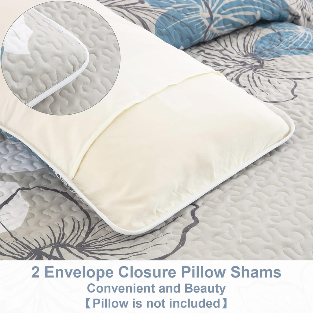 3 Pieces Quilt Set Floral Pattern Coverlet Elegant Boho Bedspread with 2 Pillow Shams Lightweight Microfiber