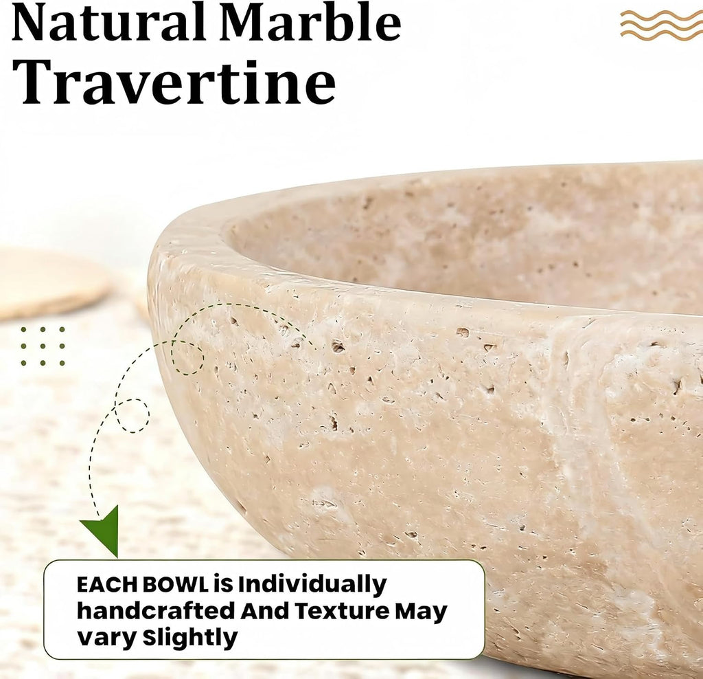 Travertine Marble Bowl & Decorative Bowl, 7.8" Modern Home Decor Key Bowl , Natural Stone Centerpiece for Coffee