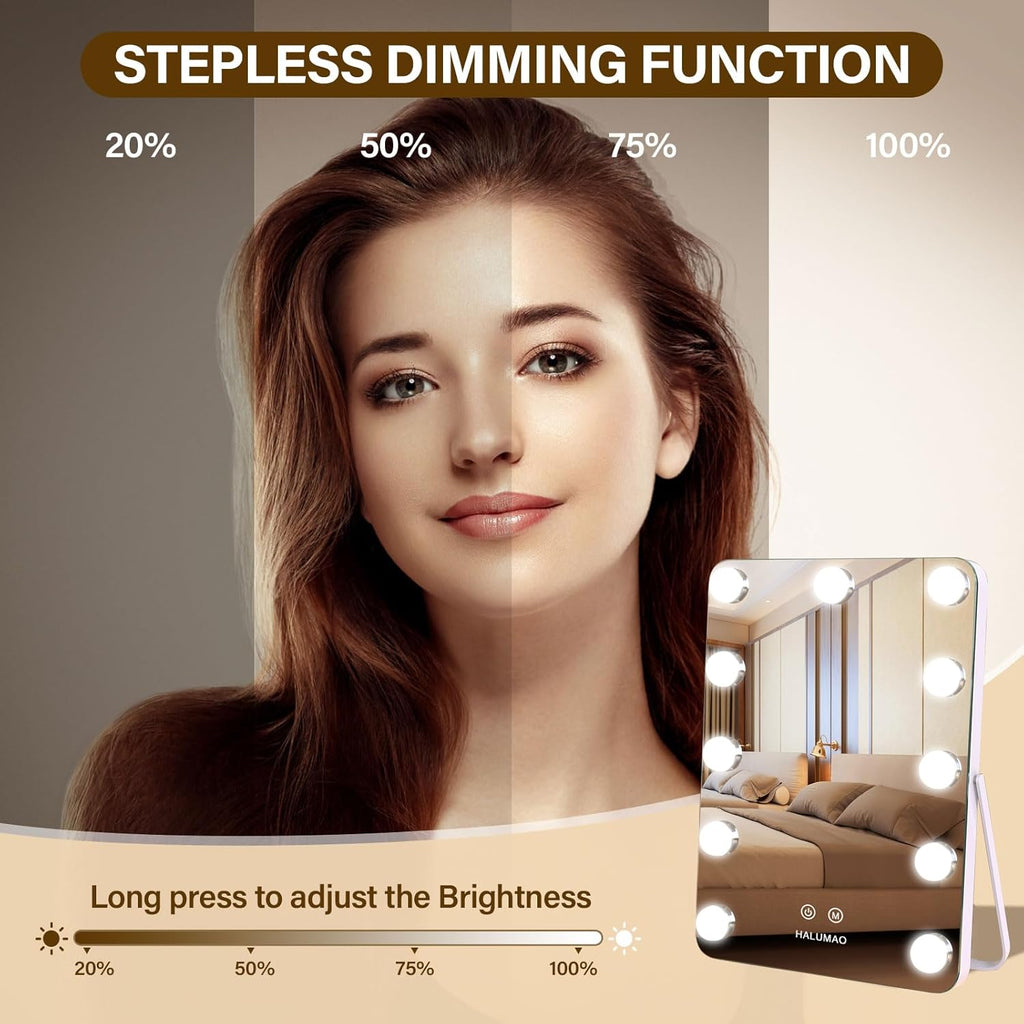 Vanity Mirror with Lights, Rechargeable Makeup Mirror, 14.6" Lighted Makeup Mirror for Dressing Room & Bedroom，Memory
