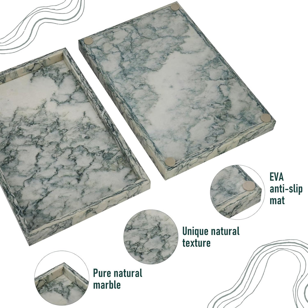 Marble Bathroom Tray,Pure Natural Vanity Tray,Marble Tray Counter Non-Ceramic/Non-Resin,Stone Trays 12 x 8 inch Cyan