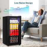 Beverage Refrigerator 180 Can, Black Beer Fridge with Glass Door, 3.2 Cu Ft Mini
