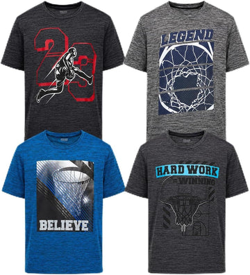 Boys 4 Pack T-Shirt- Athletic Basketball Graphic Short Sleeve