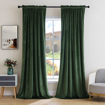 Olive Green Blackout Velvet Curtains Drapes 72 Inch Long 52"x72"