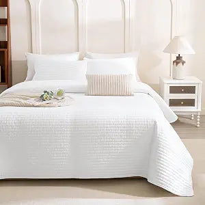 Oversized King Quilt 128x120, White Oversized King Bedspreads Set for Bed, Lightweight & Soft Farmhouse Coverlet All - Set of 3