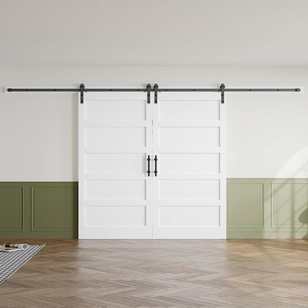 White Barn Door 76x84 (Double 38in x 84in) with Hardware Kit & Handle Included,5-Panel Interior Door