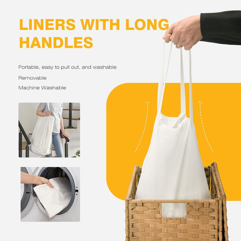 110L Extra Large Divided Laundry Hamper with Lid, 2 Section Collapsible Dirty Clothes Basket, Dual Removable Liner