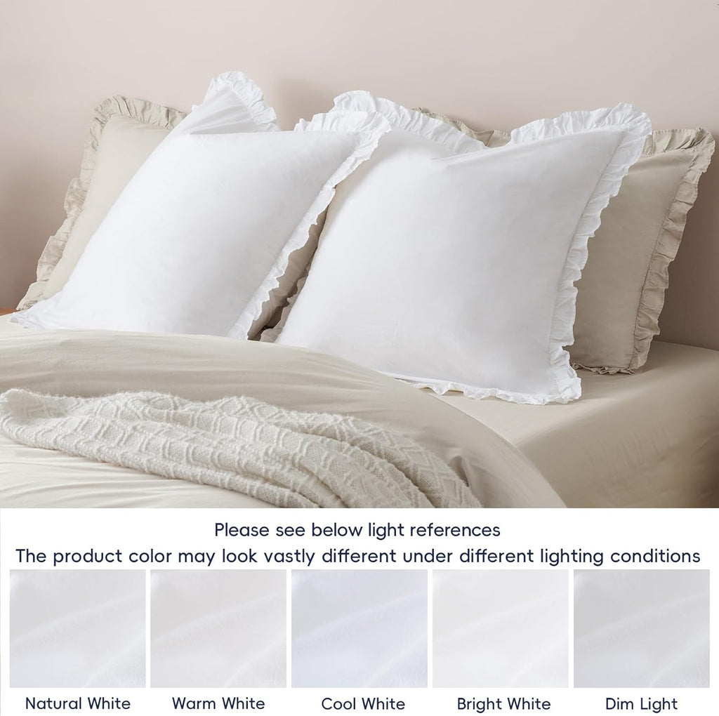 100% Washed Cotton Euro Shams with Ruffle, 2 Pack 26" x 26" Cotton Euro Sham Pillow Covers, No Insert, Ultra Soft