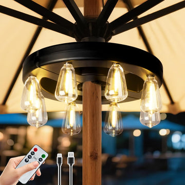 Patio Outdoor Umbrella Lights, Rechargeable Battery Cordless Umbrella Light with 8 Warm White Bulbs 3 Brightness Levels
