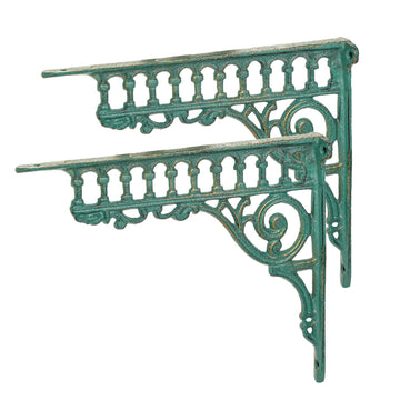 10.6 Inch Cast Iron Brackets for Shelves - 2 Pack Vintage Green