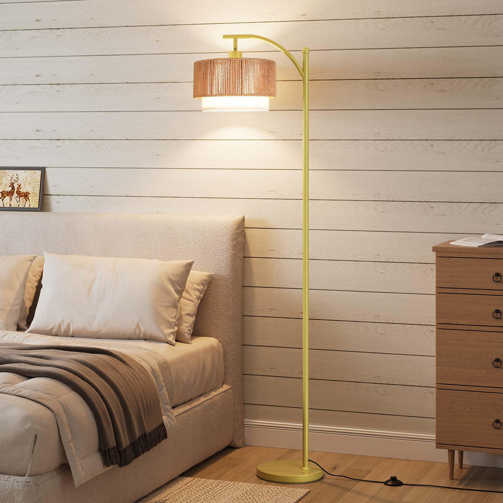 Arc Floor Lamps, Rattan Standing lamp with 12W Bulb
