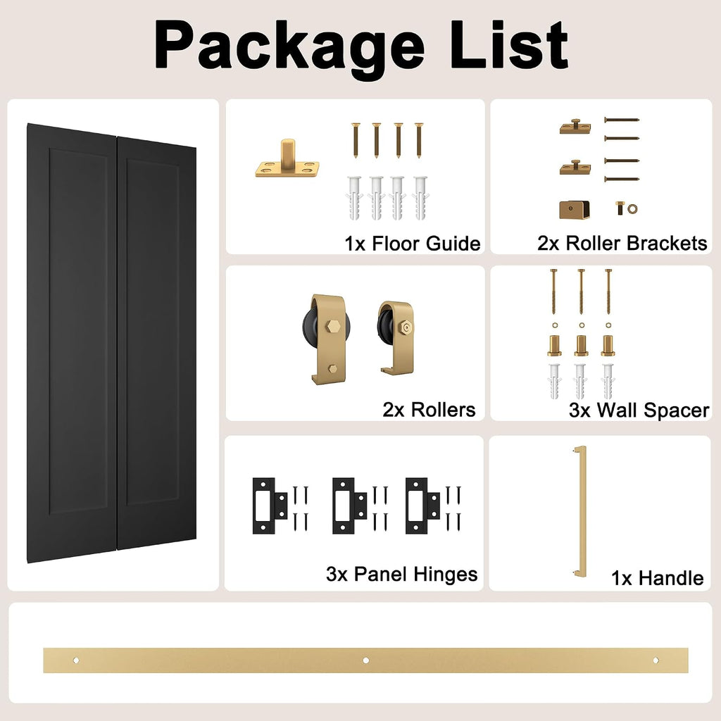 36 in.x 84 in. Bifold Barn Door, 1 Panel Vinyl Wrapped Textured Black Bifold Closet Door, Hollow Core Interior Barn