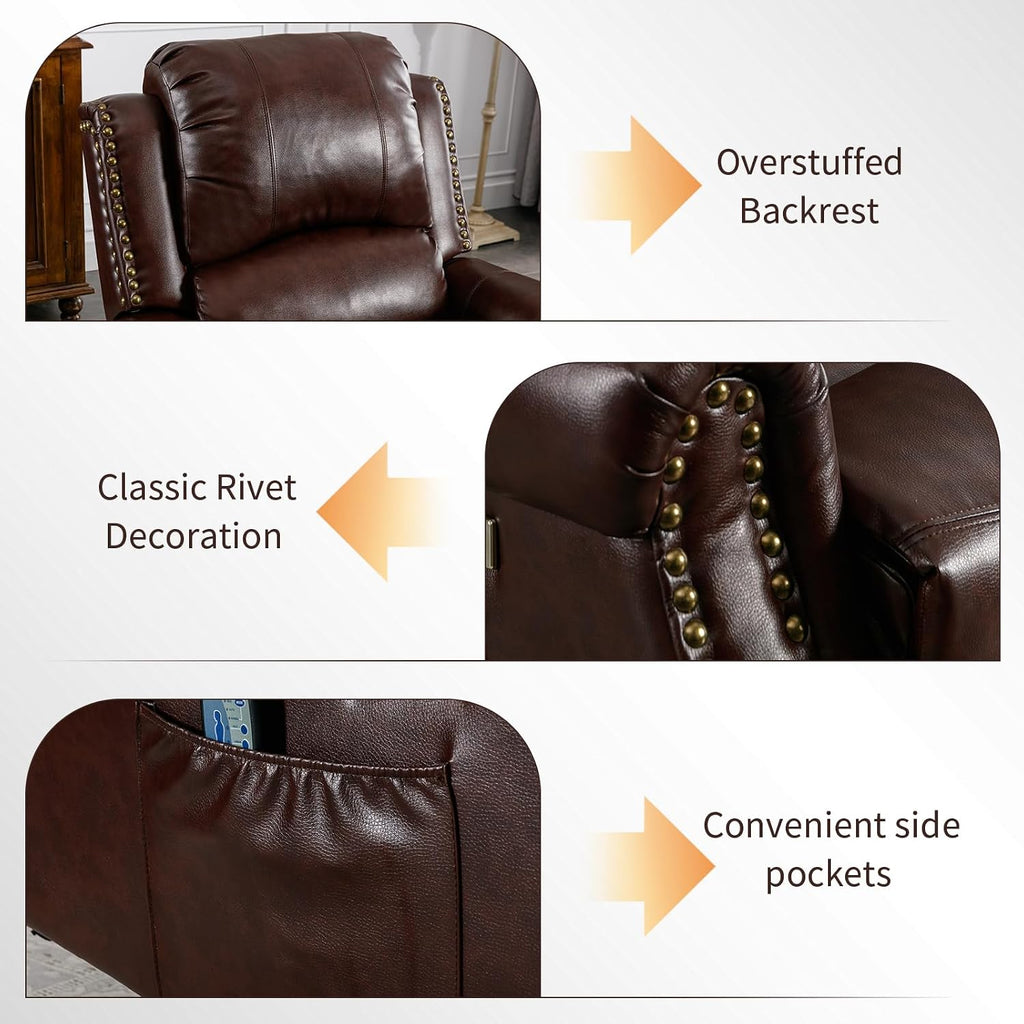 Classic Power Recliner Chair with Massage and Heat, Breathable Faux Leather Electric Recliner with USB&Type-C Ports