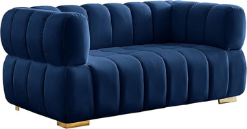 670Navy-L Gwen Collection Modern | Contemporary Velvet Upholstered Loveseat with Deep Biscuit Tufting