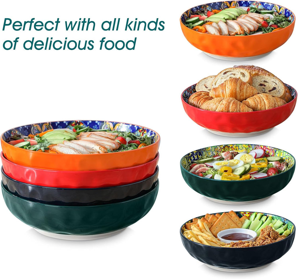 Large Serving Bowls,78 Oz Salad Bowls Set of 2,Serving Dishes-Red | Bohemian Decorative Bowls for Salad, Fruit, Pasta