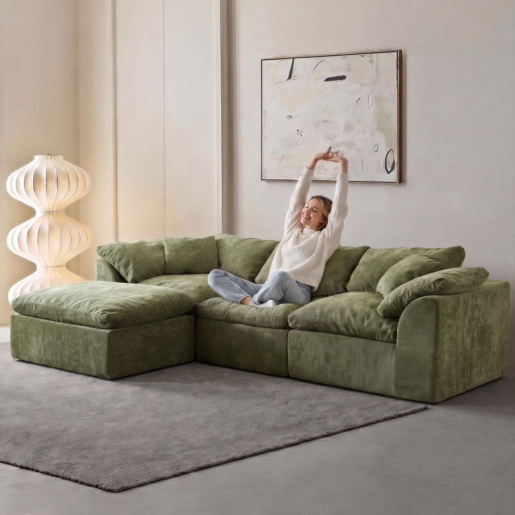 Oversized Cloud Couch Sectional Sofa , Modular L Shaped Boneless Chenille Sofa with Chaise Lounge, Deep Seat