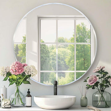 Round Bathroom Mirror, Circle Mirror, Silver, 22" L x 22" W, 1 Pack