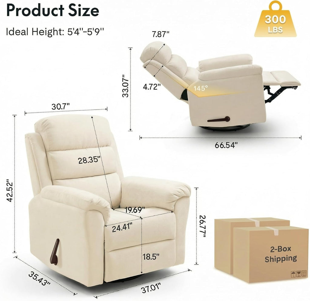 Swivel Rocker Recliner Chair for Adults, Nursery Rocking Glider Chair with Massage & Heat, FSC Wood Frame