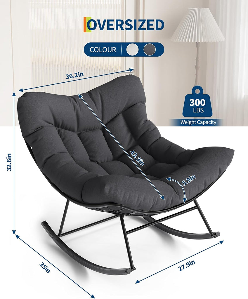 Oversized Outdoor Rattan Rocking Chair with Metal Frame
