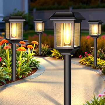 Solar Outdoor Lights Waterproof, 8 Pack Metal Glass Solar Pathway Lights Outdoor Lighting Garden Decor for Landscape
