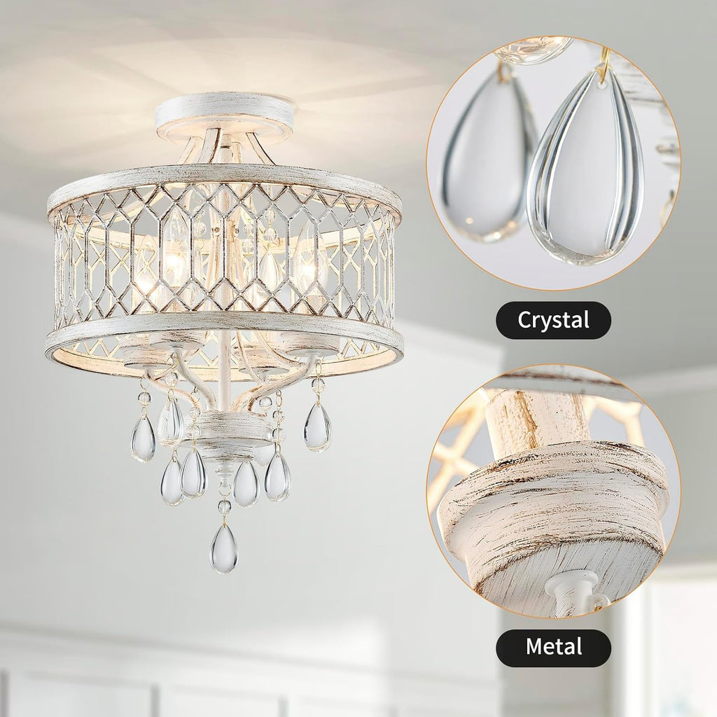 Crystal Ceiling Light Fixture, Modern Semi Flush Mount Ceiling Light, Farmhouse Crystal Chandeliers Light Fixture