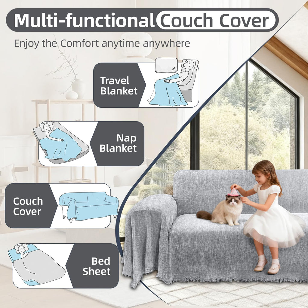 1OO% Waterproof Corner Sectional Couch Covers L Shape Chenille Sectional Sofa Cover with Tassel Soft Thick Washable