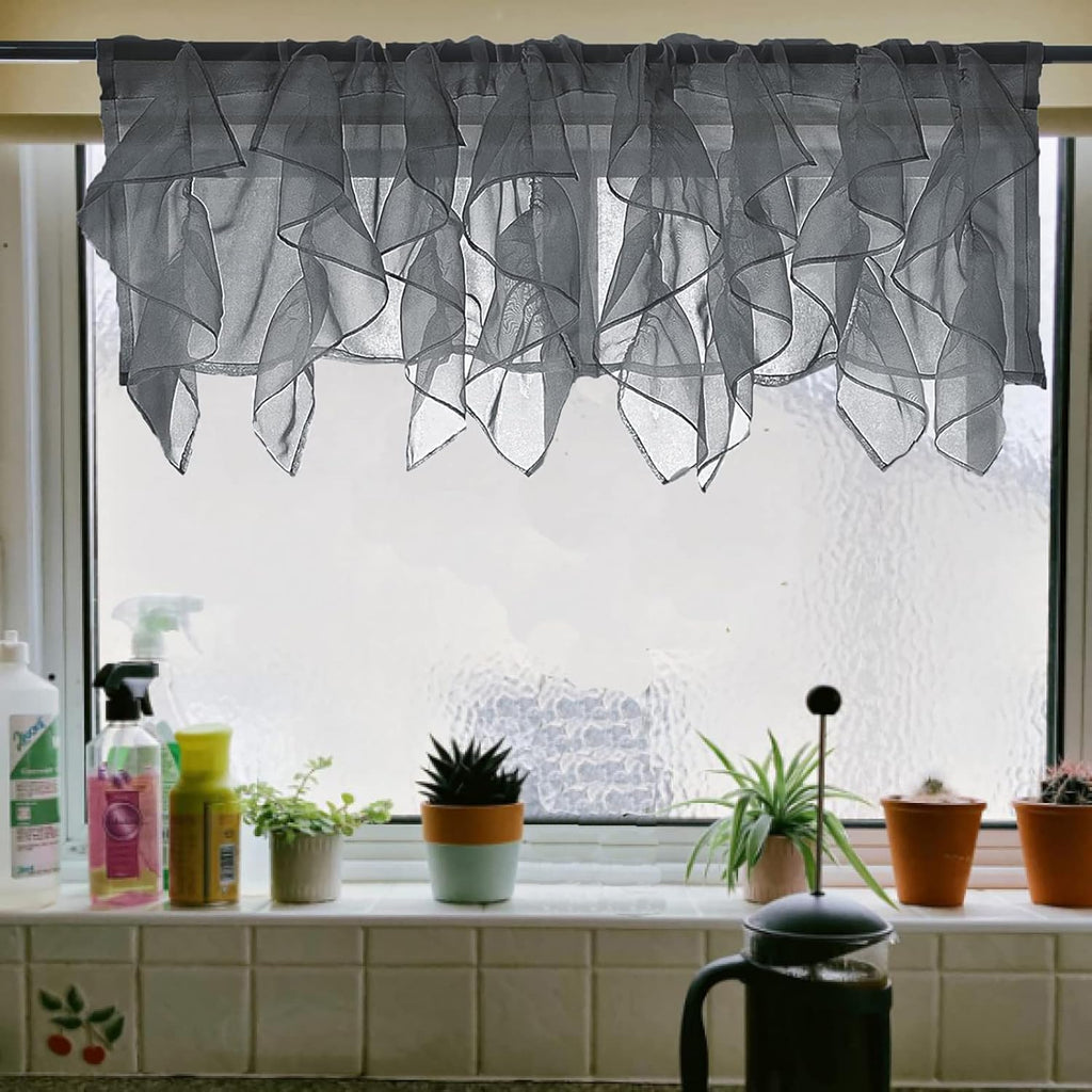 Ruffled Voile Semi Sheer Curtain Valance, Kitchen Living Room Shabby Chic Ruffle Valance Curtains, Girls Daughters
