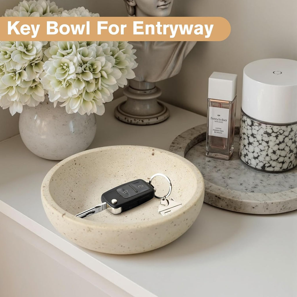 Marble Bowl Decorative, 7.8'' Entryway Travertine Bowl For Keys Fruit Candy Jewelry, Natural Stone Bowls for Entry