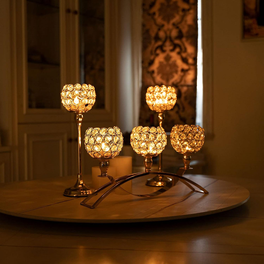 Set of 3 Gold Candle Holders Wedding Table Centerpieces,Tealight Candlestick Candelabra Stand with 3 Arms for