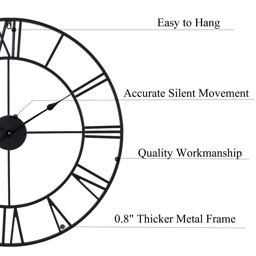 30 Inch Wall Clock Decor, Black Roman Numeral