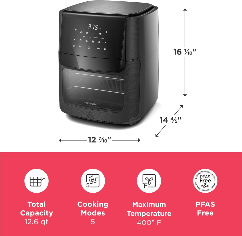 5-in-1 Air Fryer Combo Oven with Viewing Window, Large 12.6 QT Capacity, Digital Display, 5 Cooking Modes, 7 Recipe