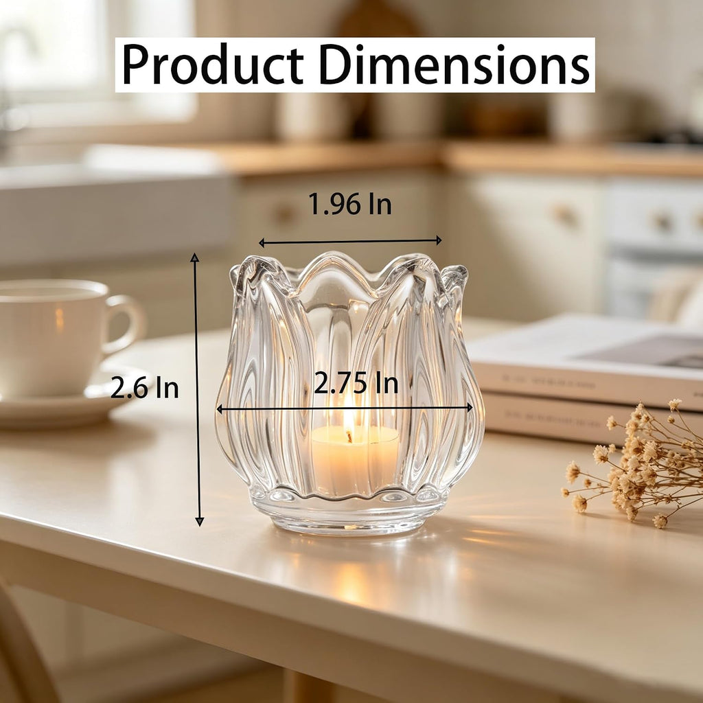 Votive Glass Tealight Candle Holders, Candles Not Included (Transparent Tulip-12 Pcs)