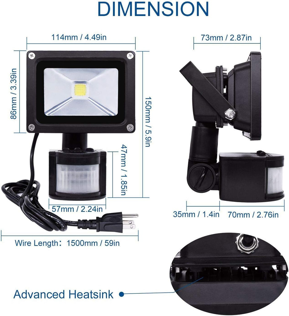 Motion Sensor Flood Lights Outdoor,10W Induction LED Lamp, IP65 Waterproof Spotlight,6500K LED Sensor