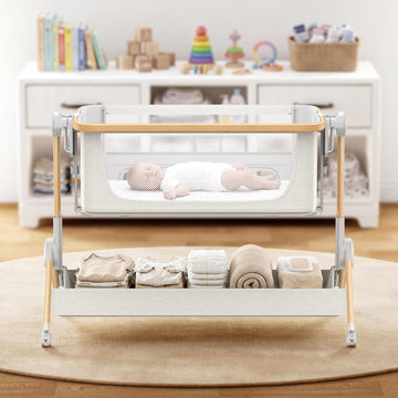 Bassinet Bedside Sleeper, 3-in-1 Foldable Bassinet for Newborns, One-Click Portable Baby Crib with Mesh Sides