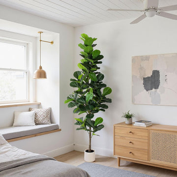 Artificial Fiddle Leaf Fig Tree 7FT with Planter Faux Trees Indoor Tall Artificial Tree, Stable Base, 128 Realistic