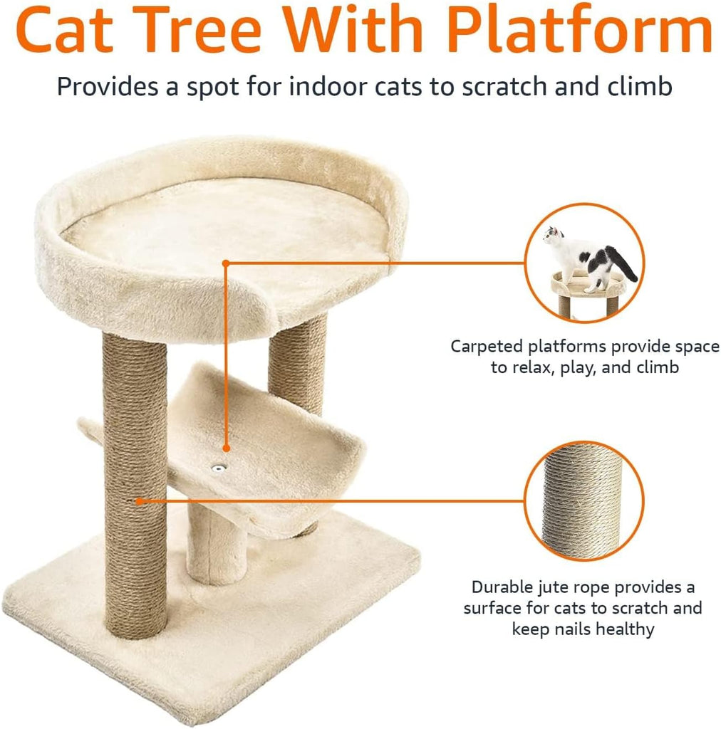 Multi-Platform Cat Tree with Scratching Post for Indoor Cats up to 25lbs, 18 x 14 x 22 Inches, Beige