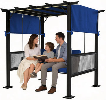 2 in 1 Porch Swing with Adjustable Canopy & LED Lights, 1,000 lb Heavy-Duty 3-Seat Swing Bed with Stand, 65-Inch